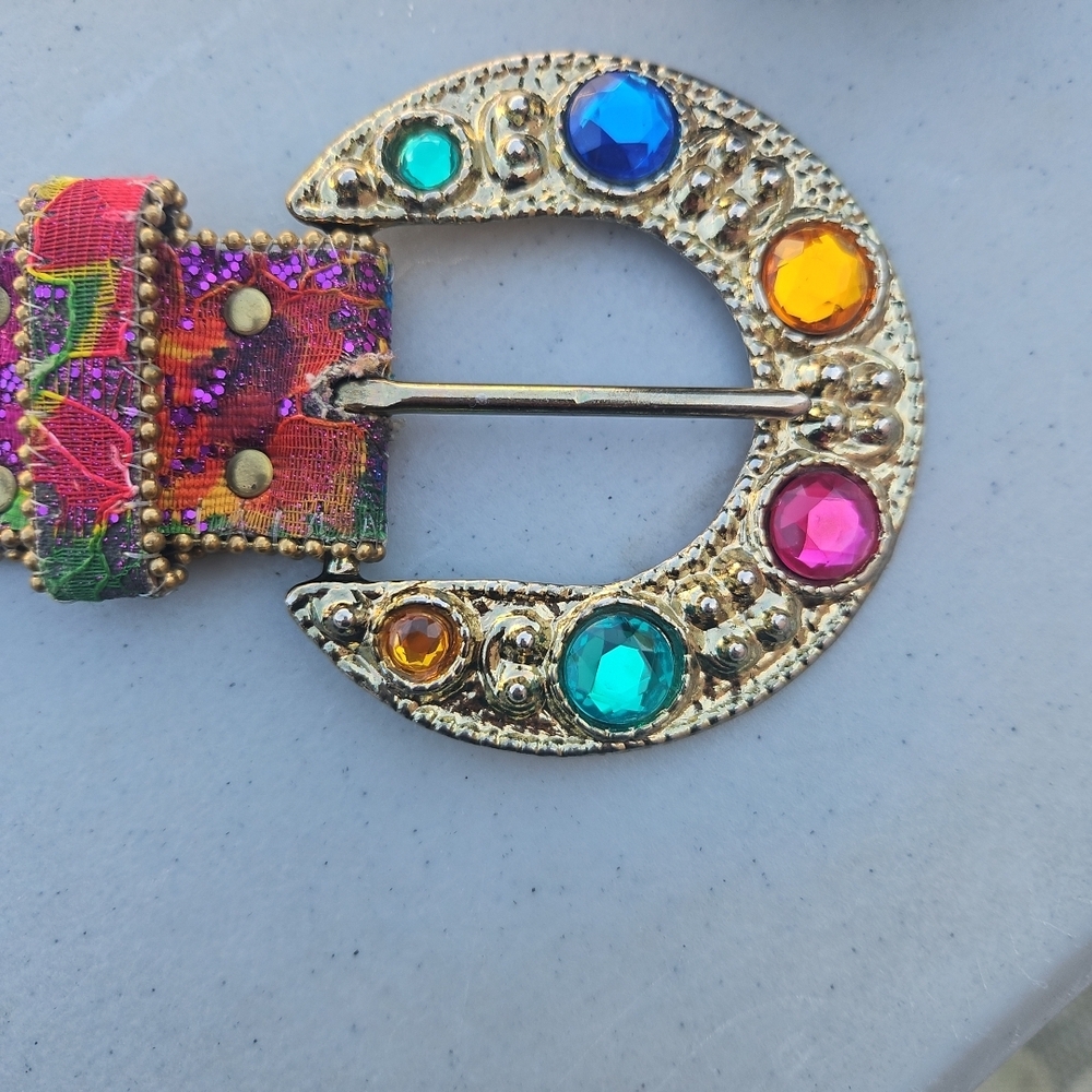 Vibrant Multicolor Women's Belt with Jeweled Buckle L - Picture 5 of 6